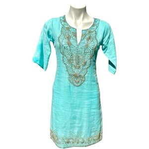 Bella Tu by Jeanne D Gopi Vaid Beaded Linen Dress Sz 4 Boutique Palm Beach